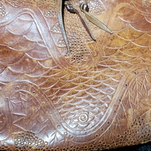 VTG Tooled Leather Hippie BoHo Shoulder Bag - Picture 4 of 8